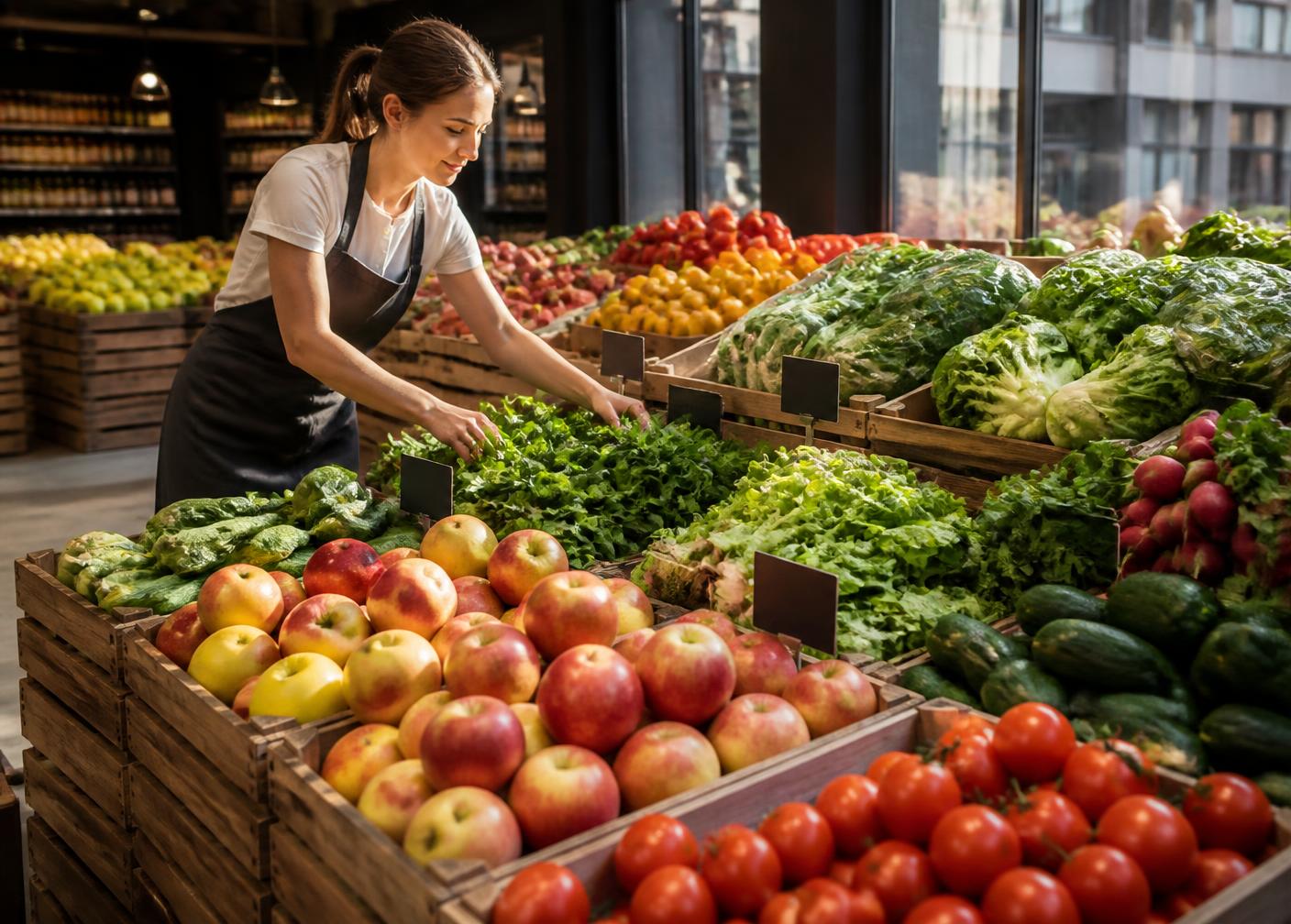 Fresh produce display in a grocery store
